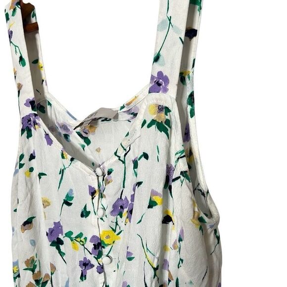 Loft Floral Ruffle Sleeveless Button Tie Waist Midi Sundress Multicolor Size 4 - Picture 3 of 7